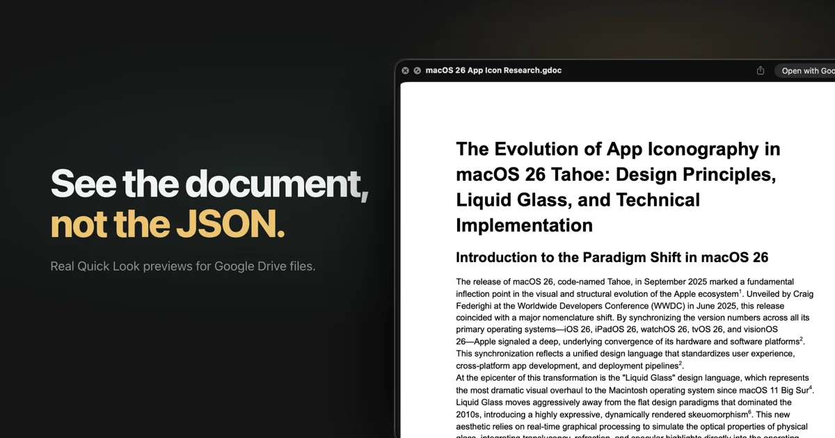 Spyglass showing a Google Doc in Quick Look instead of raw JSON