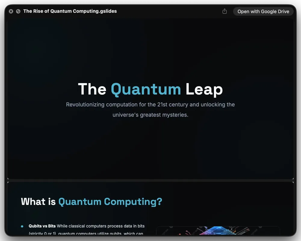 Quick Look rendering the title slide of a Google Slides deck