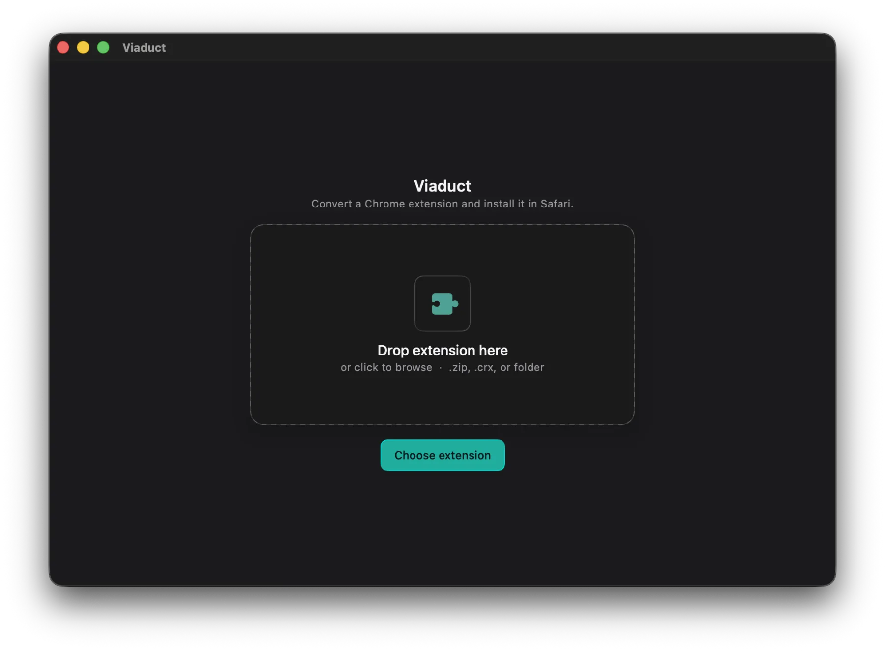 Viaduct app: drop a Chrome extension to convert it for Safari