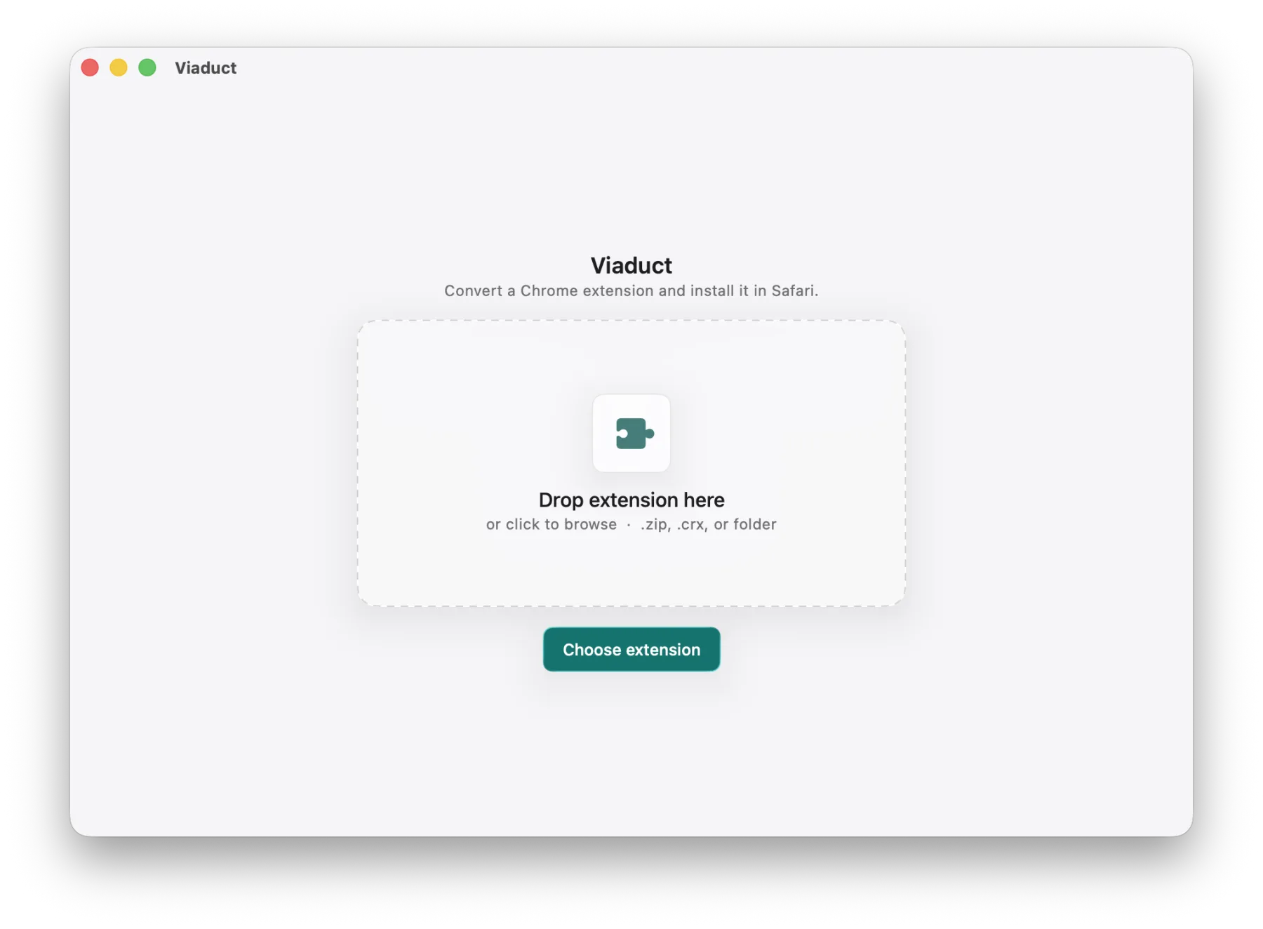Viaduct app: drop a Chrome extension to convert it for Safari
